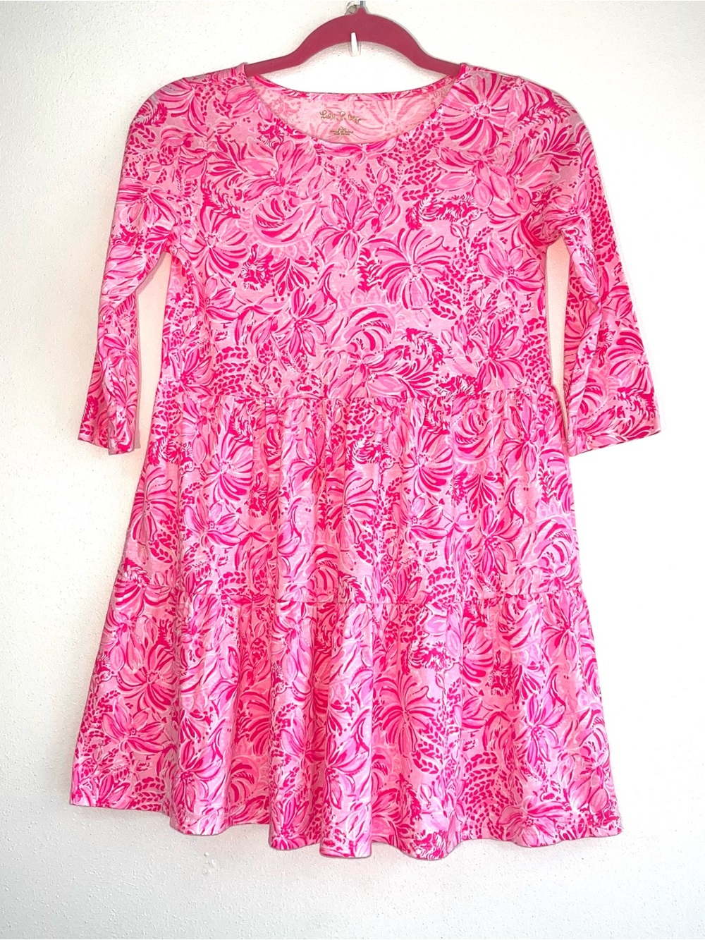 Lilly Pulitzer Girls Mini Geanna Swing Dress Pink Blossom Foxy Llama EUC LG 8-10